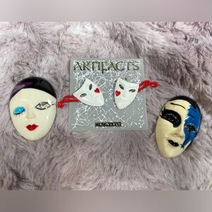 Vintage lot drama mask perriot clown mime jewelry earrings & 2 brooches